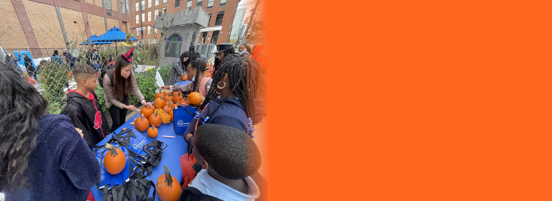 Halloween giving out pumpkins